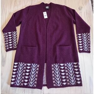 New Frye Women's Dark Red Fair Isle Open Front  Cardigan Sweater S Boho Preppy